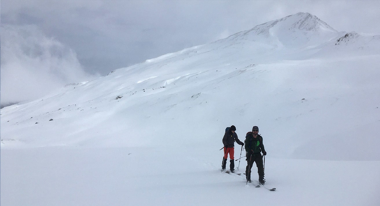 Marc and Guillaume touring in low visibility conditions.