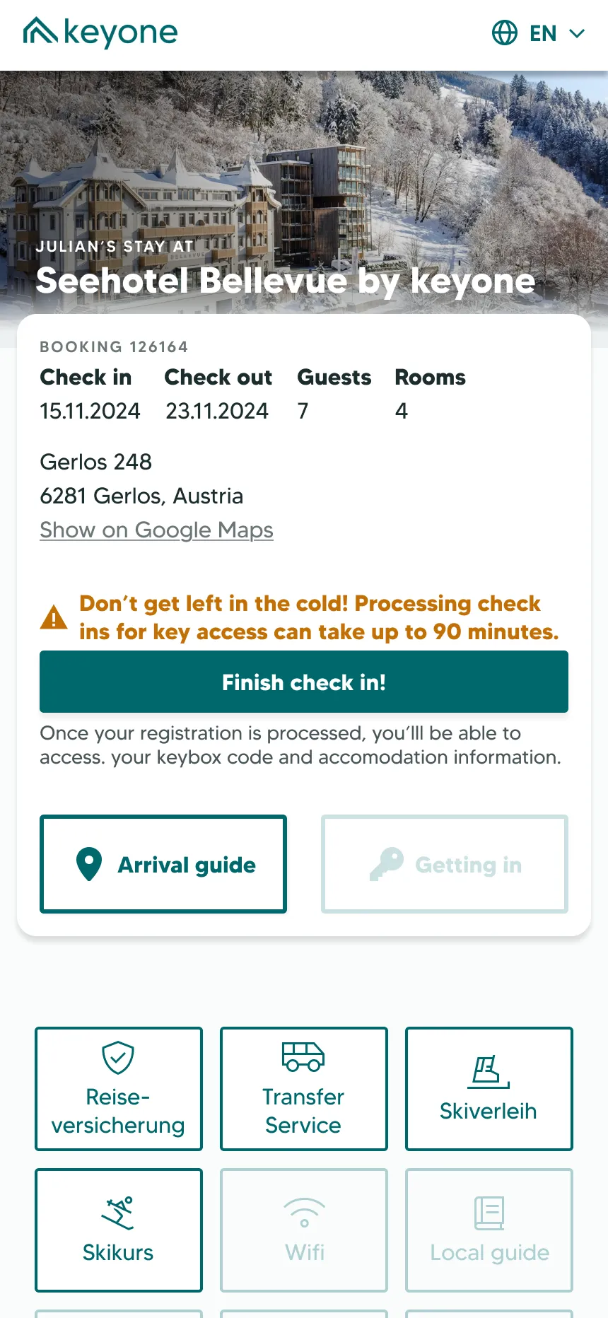 hero card with notification - check in is incomplete