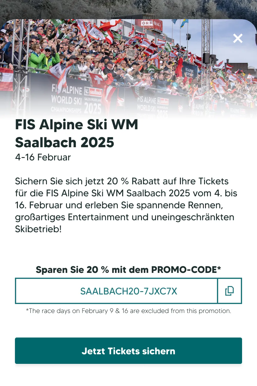 popup screen with details about ski race event