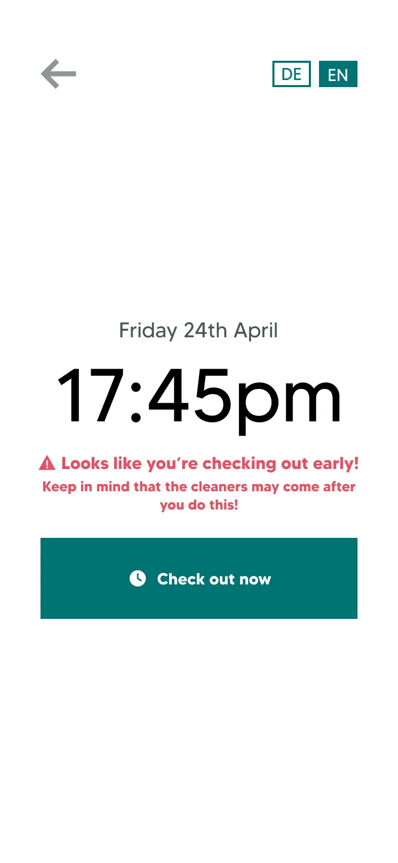 check out early screen with user warning