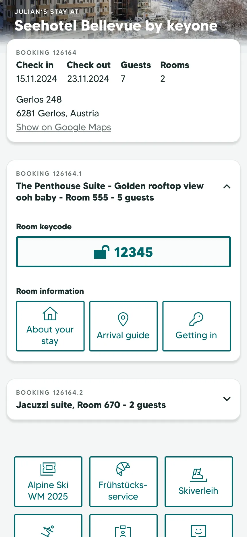open room card with keycode and buttons