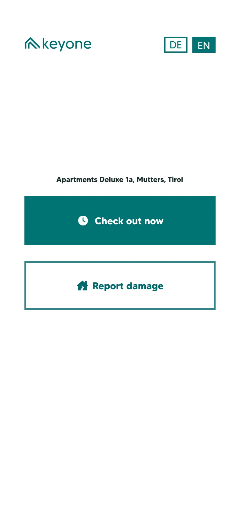 basic home screen with early check out and damage report buttons