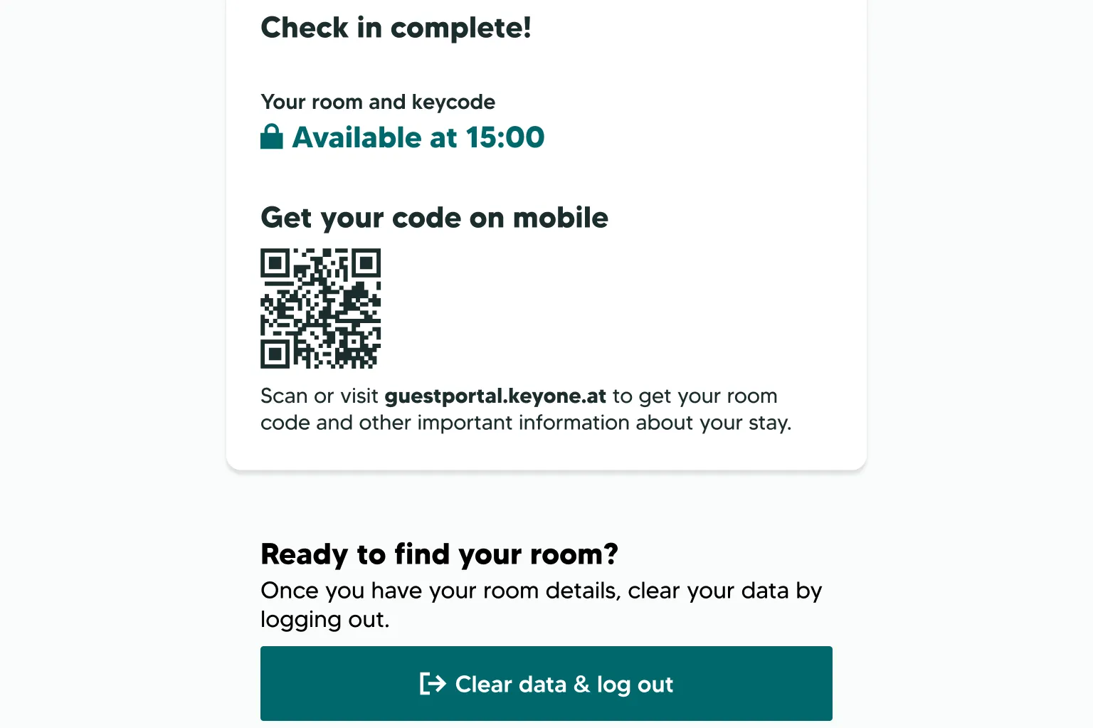 completed check in and room details